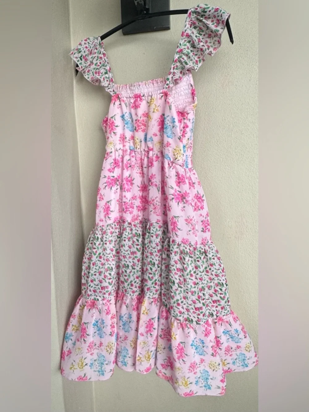 Chenault/Pink & Violet Girls Sundress Multicolor Floral 100% Polyester Size 9/10
